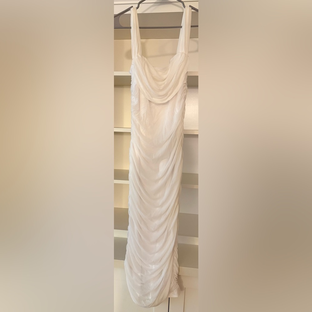 White Draped Midi Dress